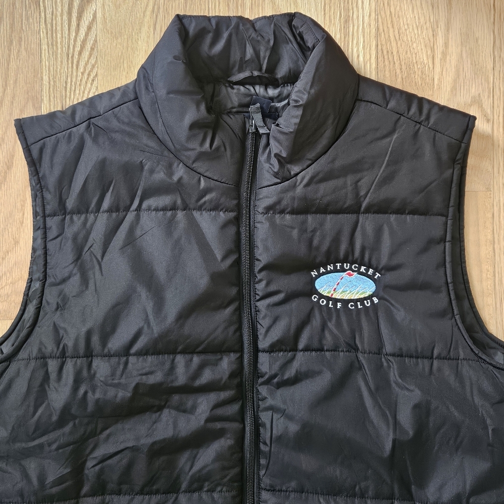 Lands' End Nantucket Golf Club Black Quilted Vest with Embroidered Logo - Size M